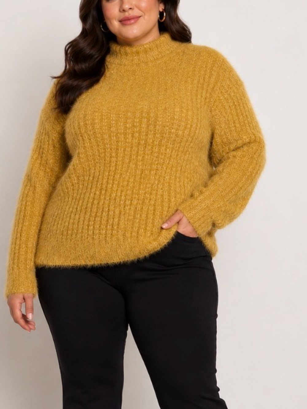 Candie's Cozy Mustard yellow Fuzzy eyelash Knit Women's Sweater plus SZ XXL